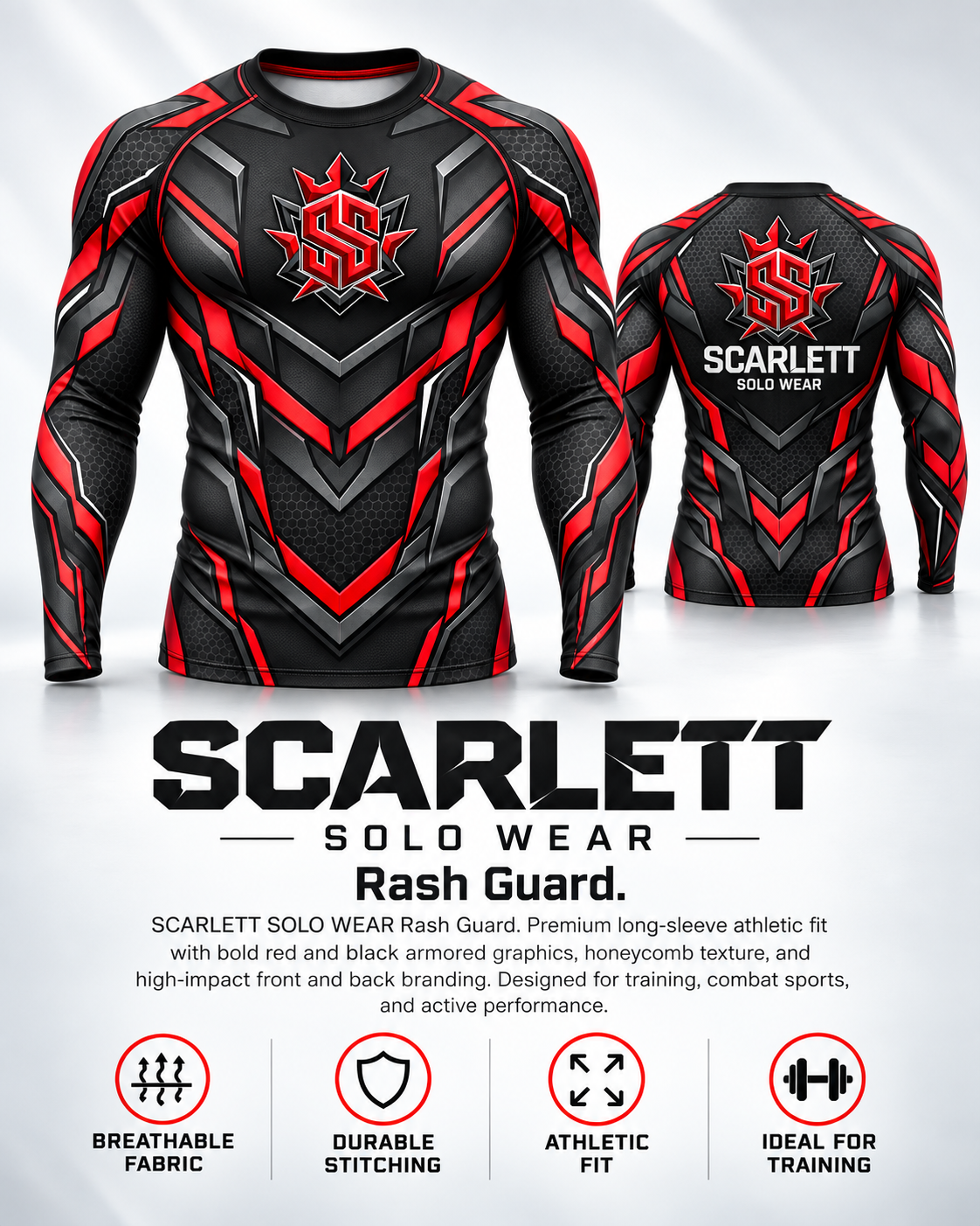 Crimson Armor long sleeve rash guard front and back overview