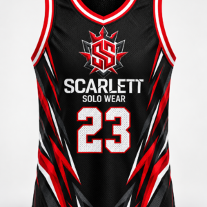 Scarlett Solo Wear custom basketball jersey and shorts front view